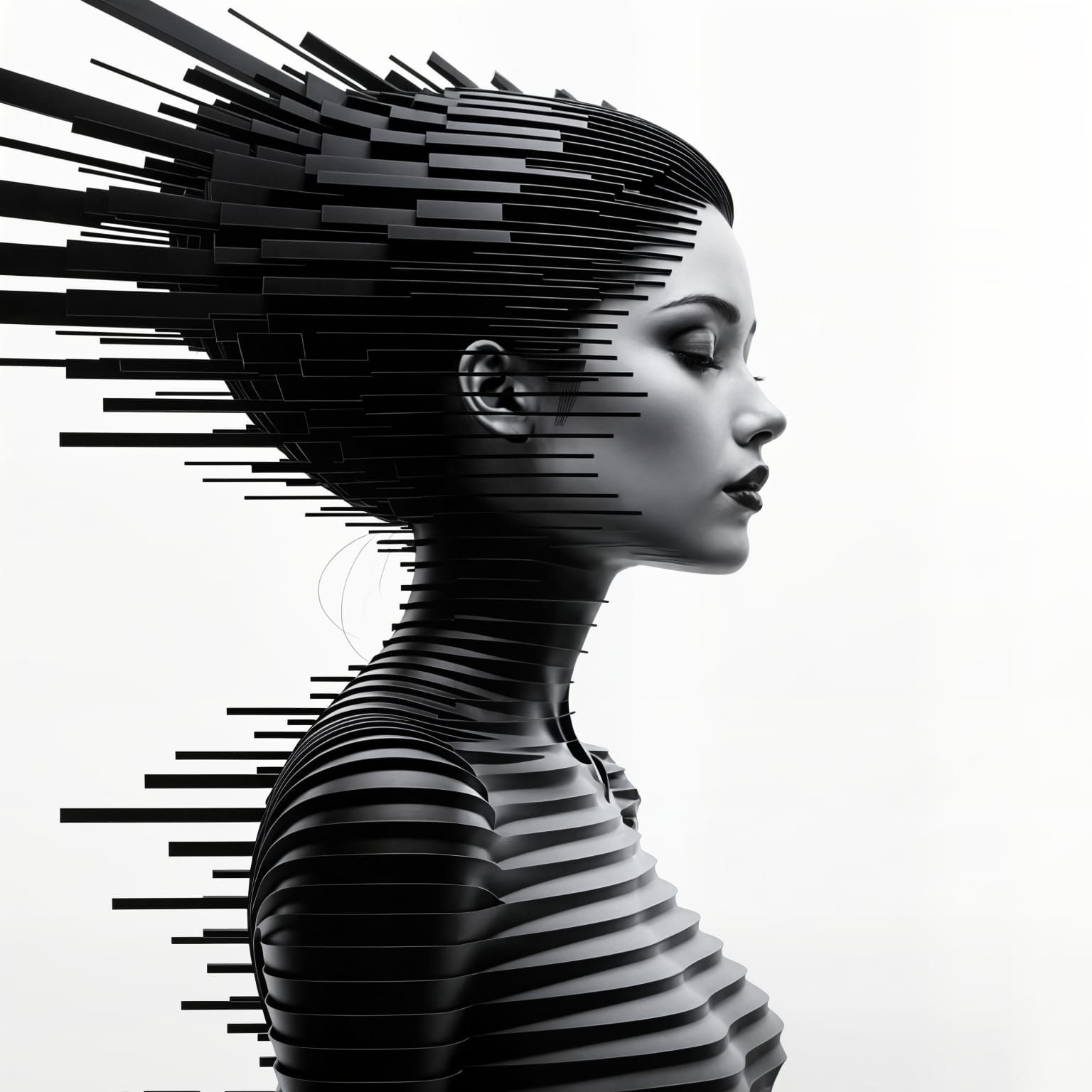 Minimalist Woman Portrait in Op Art Style