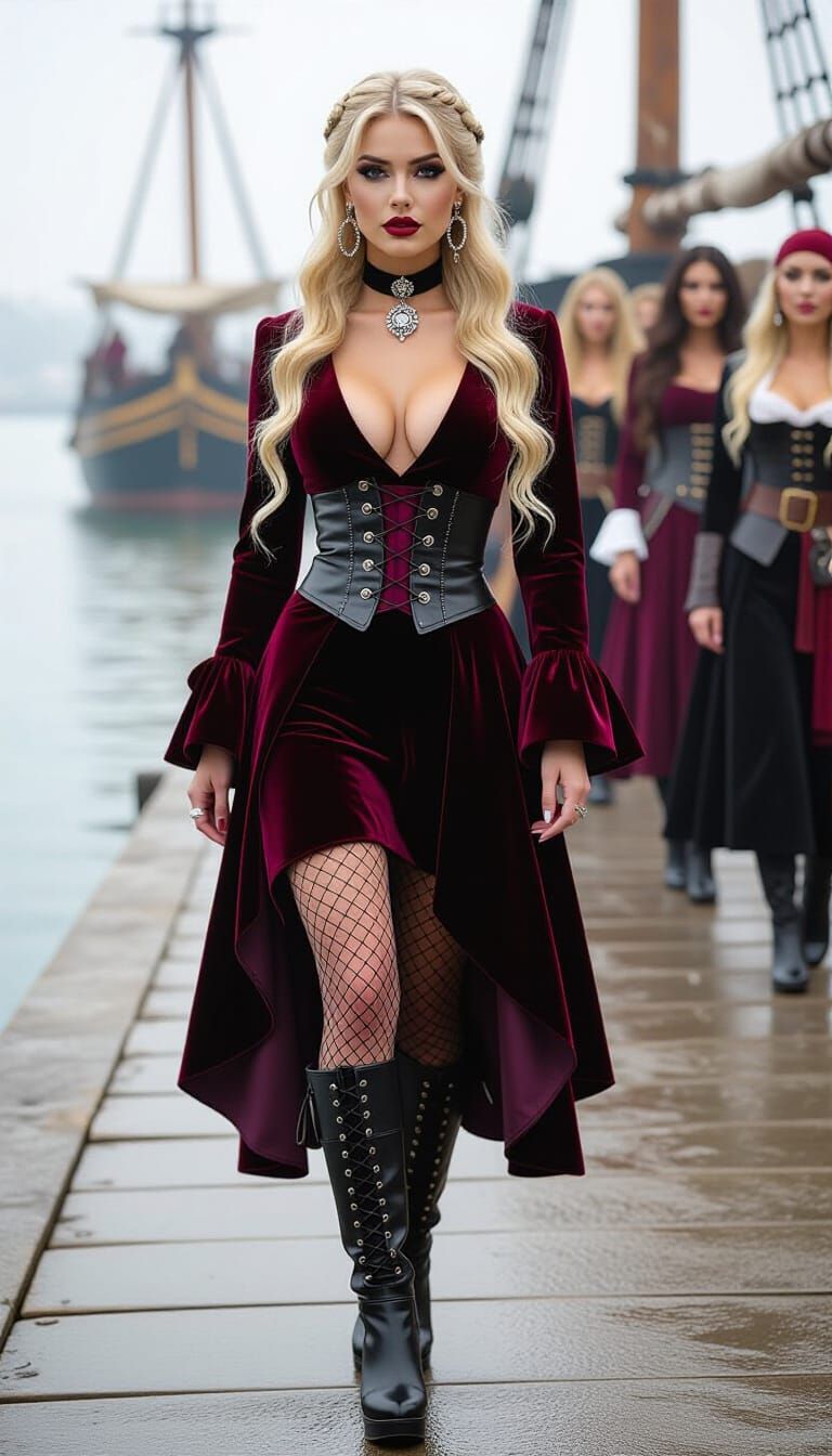 Pirate Wench on Quayside Near Ship