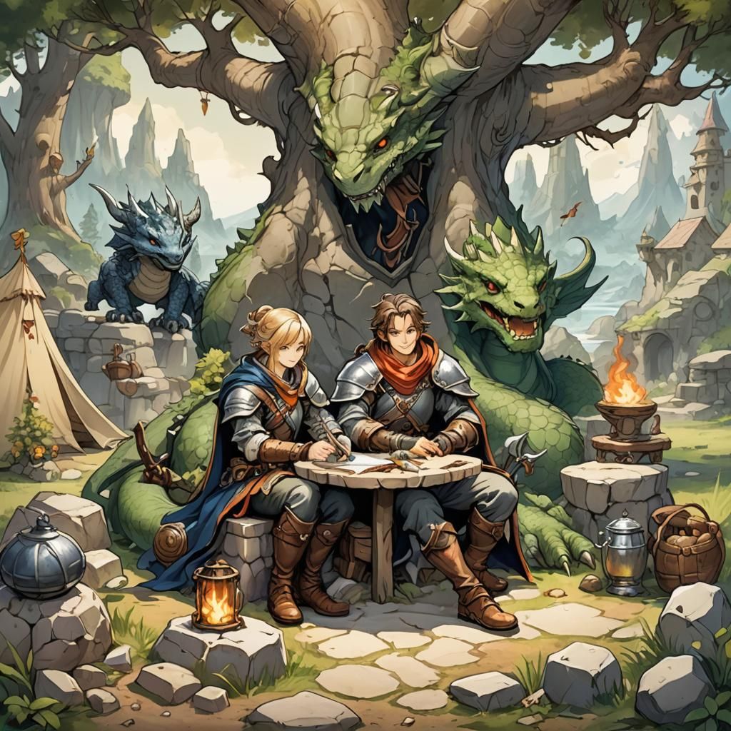 Fantasy Knight and Wizard at Neverland Campsite
