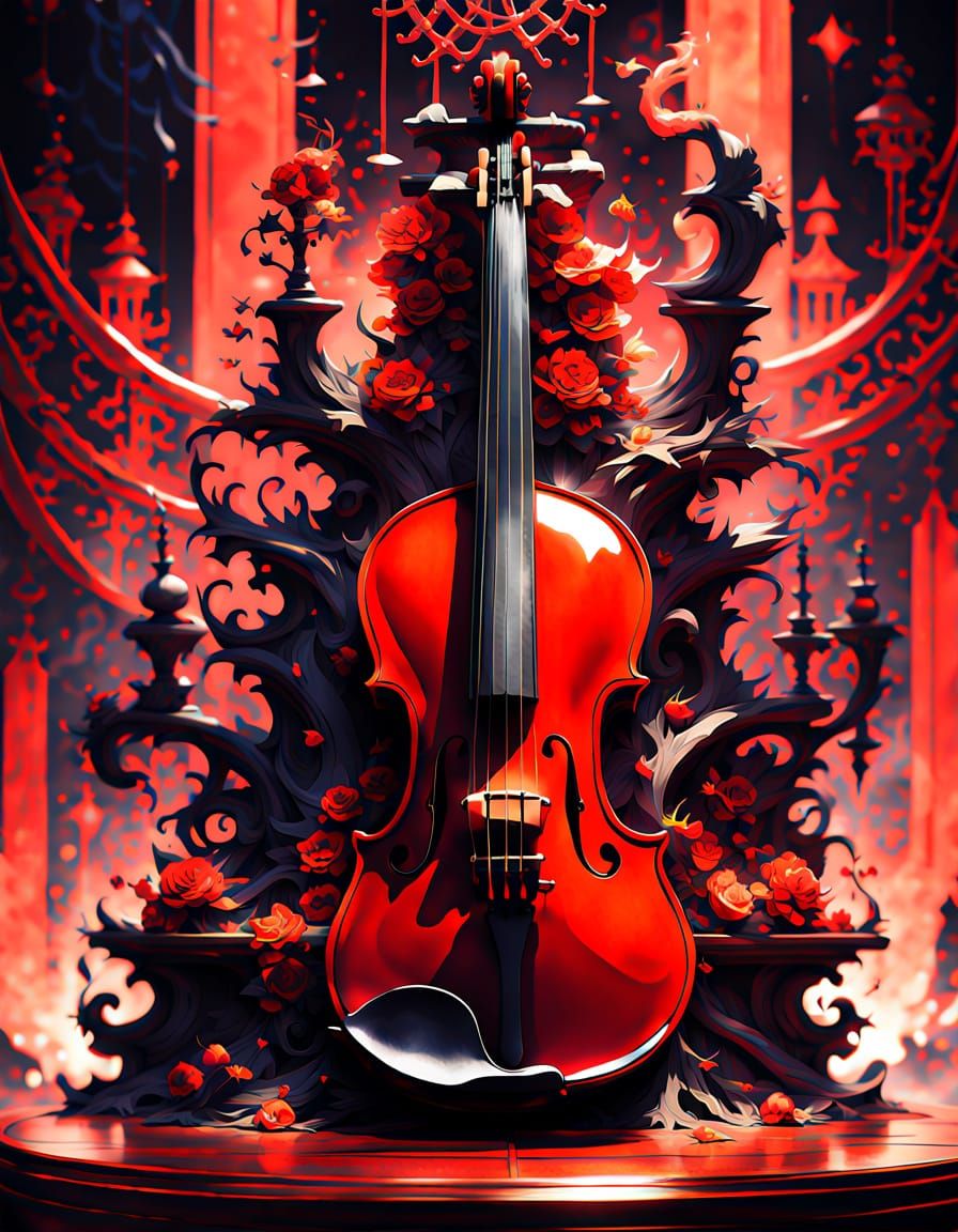 Demonic Violin Rests on Stage in Anime Style