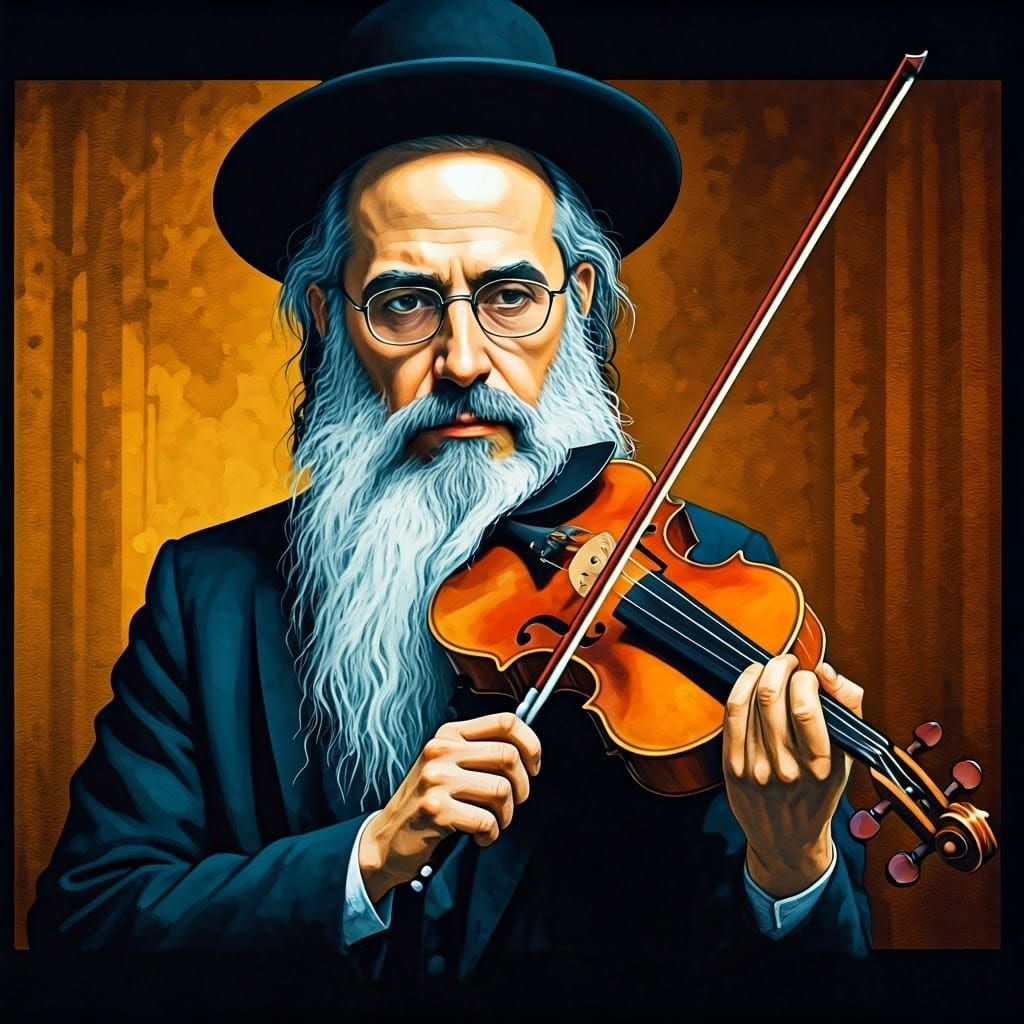 Hasidic Violinist in Avant-Garde Alcohol Ink Portrait