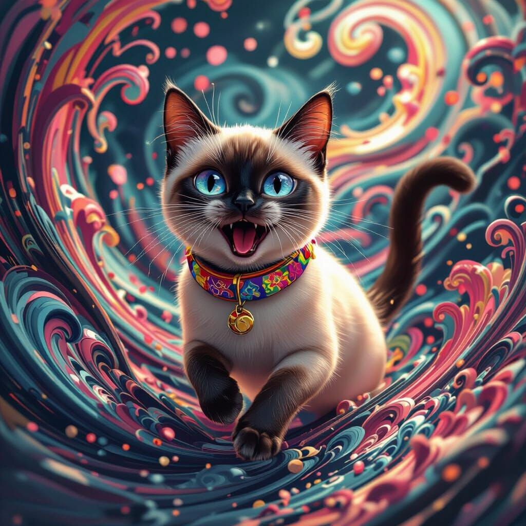 Frenzied Siamese Cat in 3D Anime Style