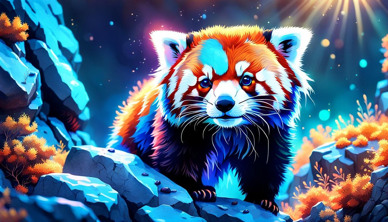 Red Panda Rhinoceros Hybrid in Surreal Landscape