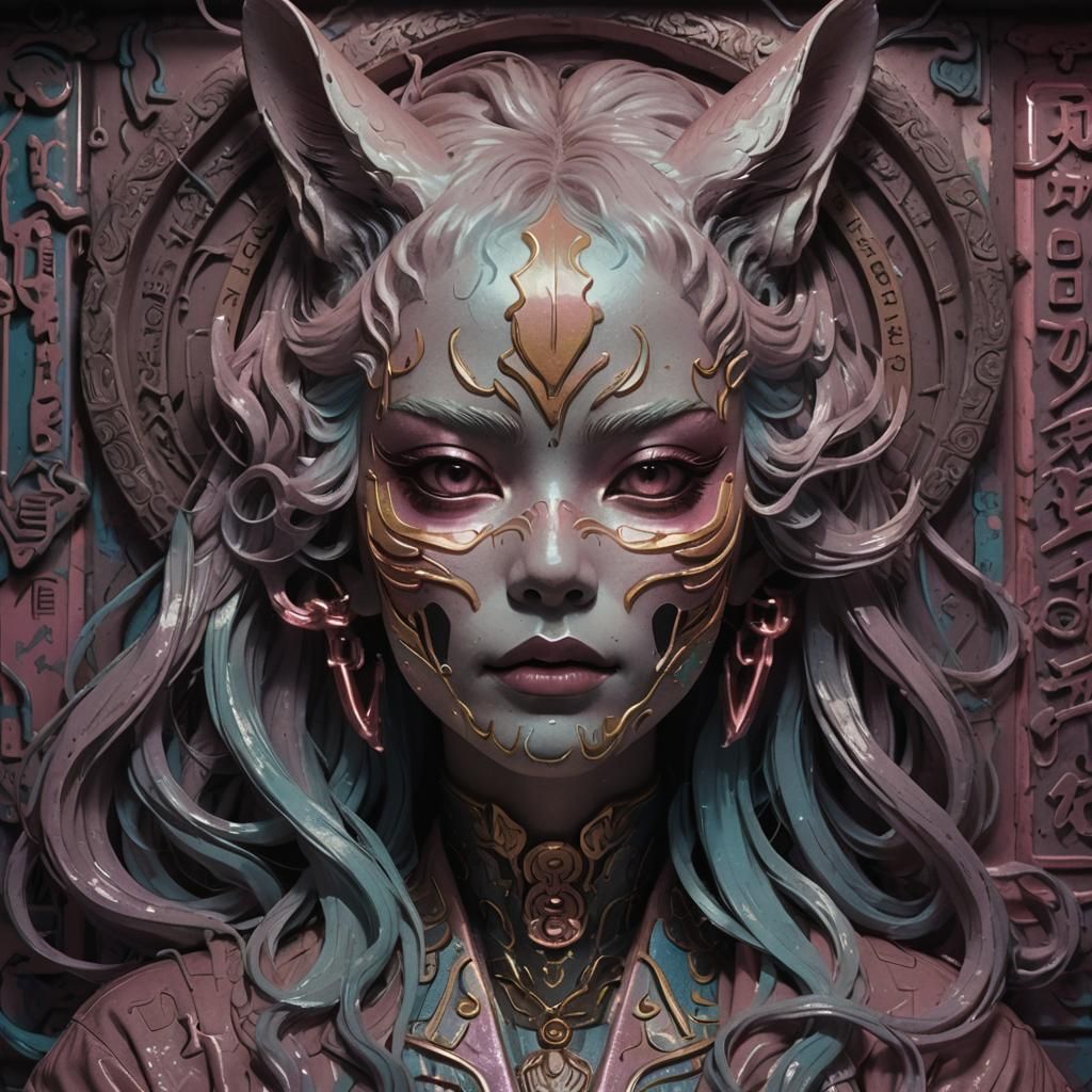 Kitsune Lady in Vaporwave Neon Dreamscape