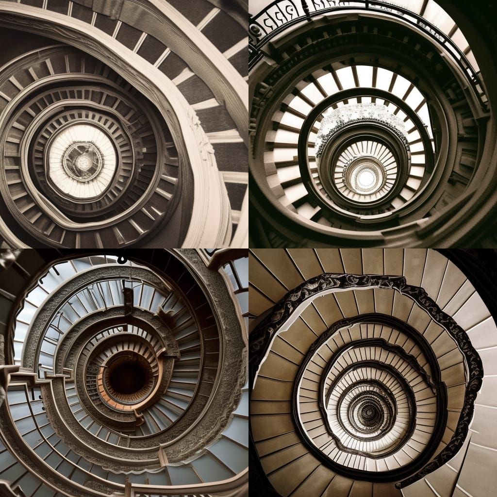 Dramatic Spiral Staircase in Digital Matte Painting Style