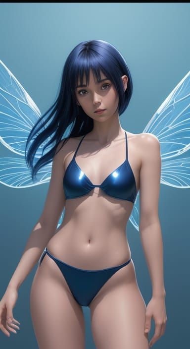 Sultry Fairy Goddess in Cinematic Blue Bikini