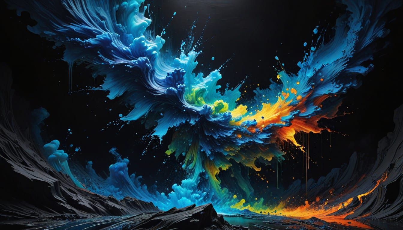 Abstract Expressionist Artwork of Erupting Volcano