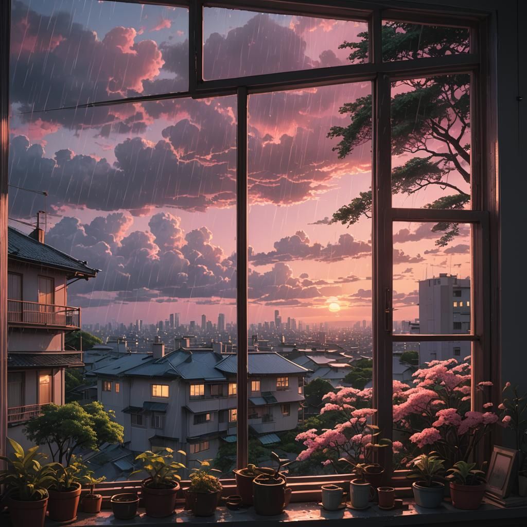 the pink sky on a Rainy Day