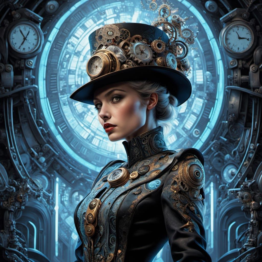 Steampunk Siren in Vibrant Neo-Futurism