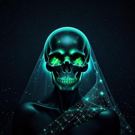 Bio-Luminescent Skull Sculpture with Glowing Constellations