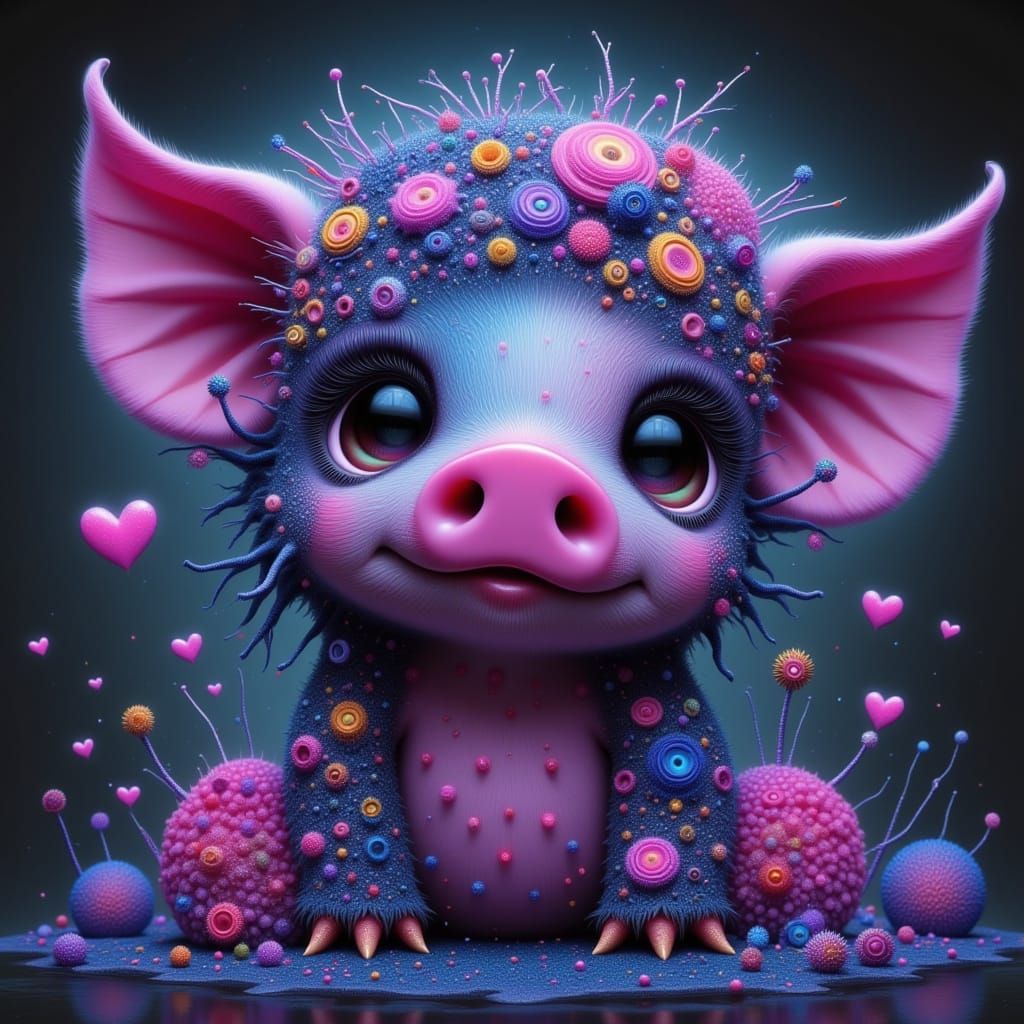 Magical Gothic Piglet in Neon Hues