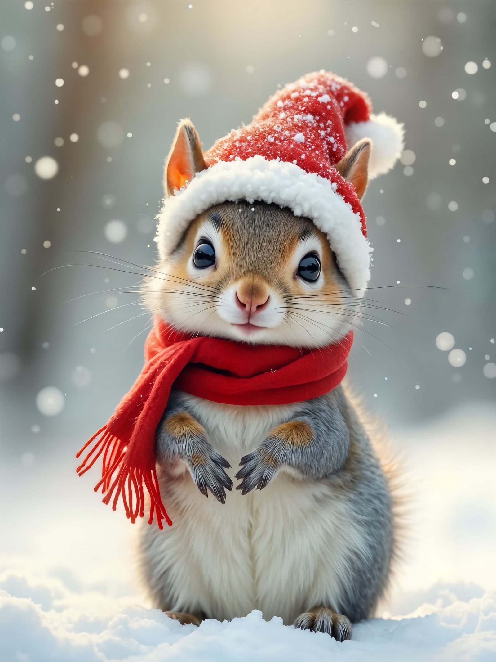 Whimsical Winter Wonderland Squirrel in Santa Hat