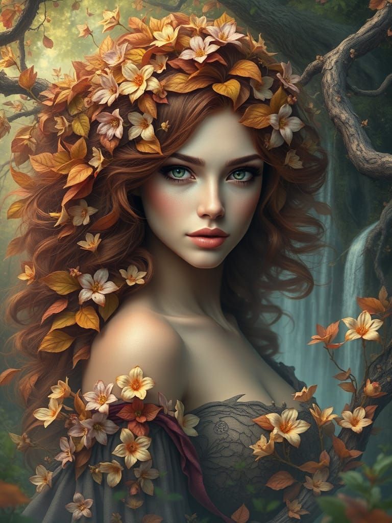 Mystical Goddess of Nature in a Vibrant Fantasy Landscape