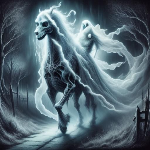 Haunted Mansion with Spectral Figures in Dark Fantasy Style