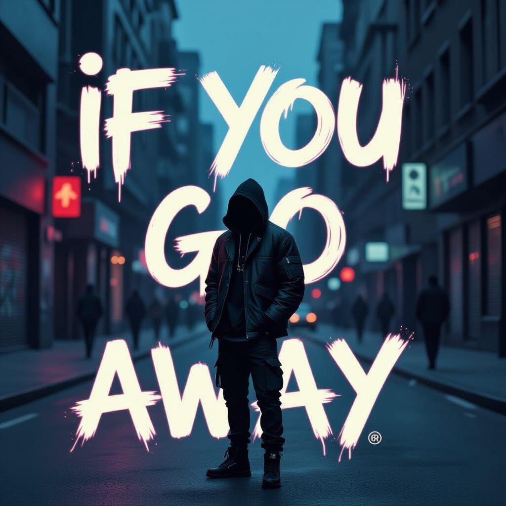 Streetwear Figure in Cityscape with Graffiti Text