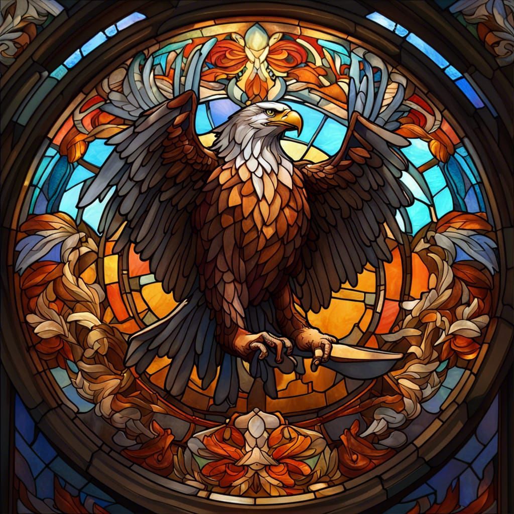 Stained Glass Eagle: Hyperdetailed Concept Art