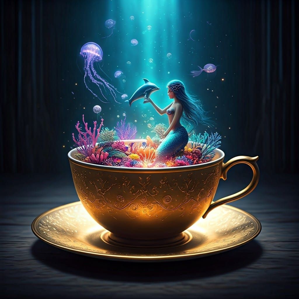 Sparklecore Mermaid in Bioluminescent Teacup