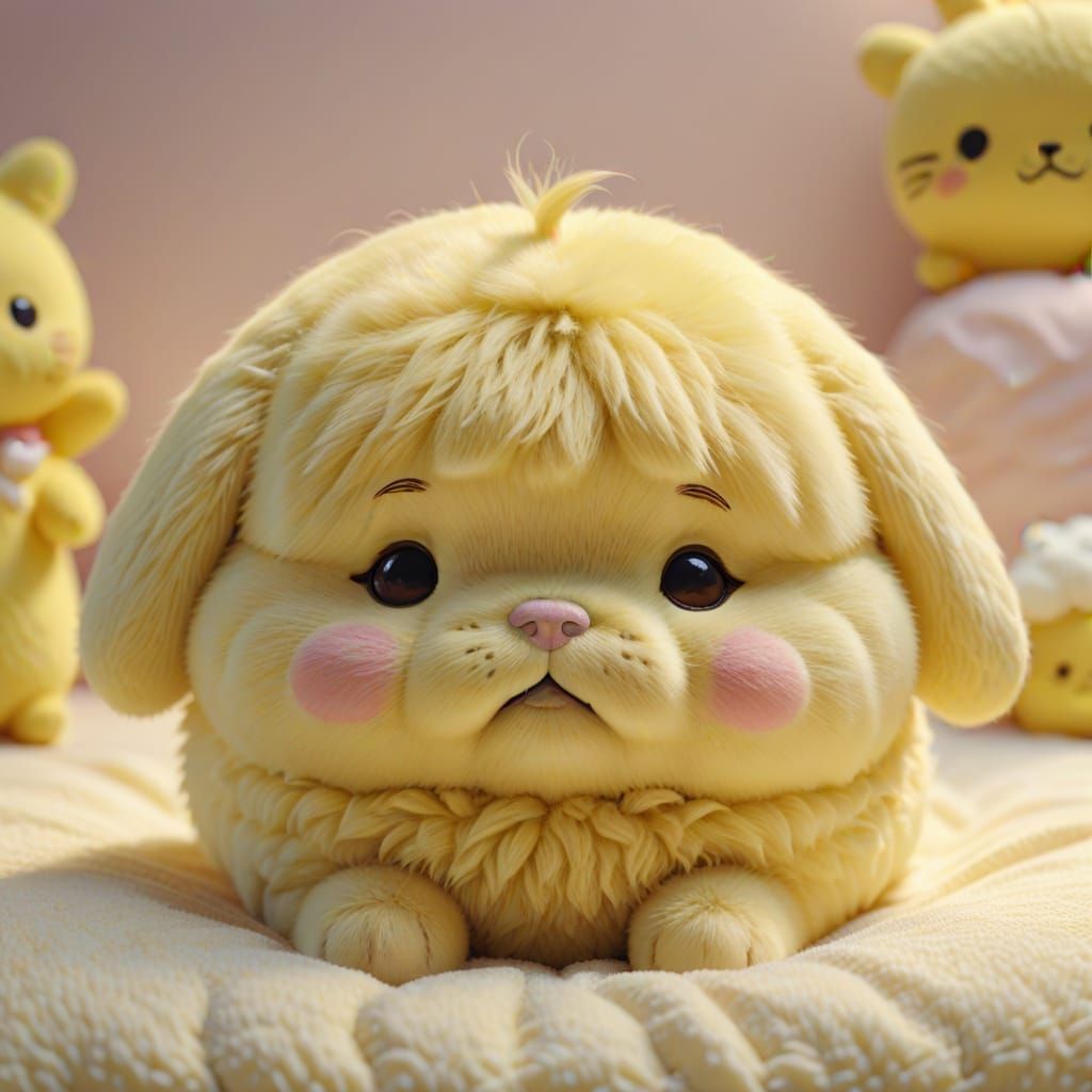 Cute Pompompurin Asleep on Fluffy Bed in Realistic 3D