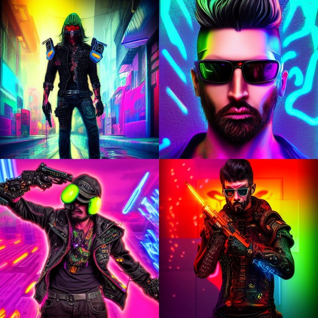 Cyberpunk Outlaw in Neon Colors, Photorealistic 8k