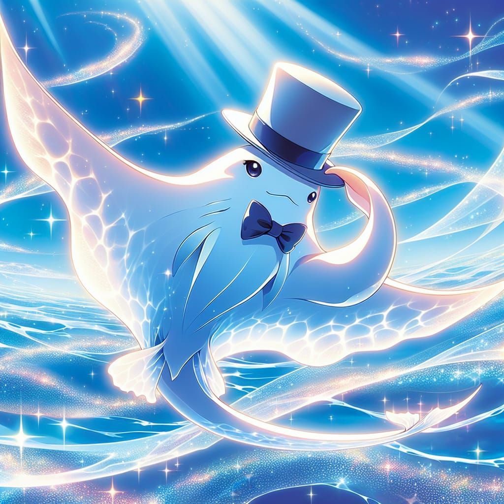 Ethereal Skate Ray Gliding in Anime Style