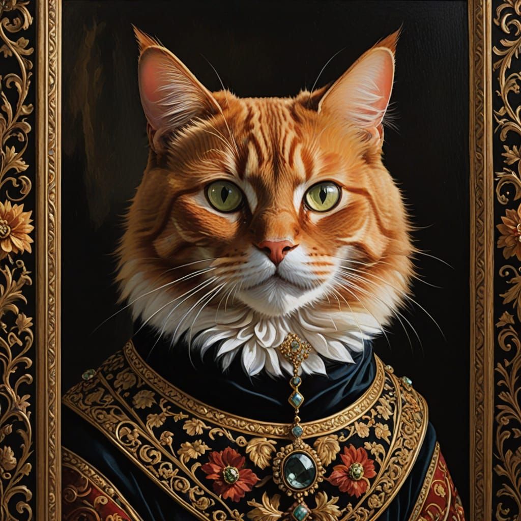 Renaissance Portrait of a Regal Ginger Cat