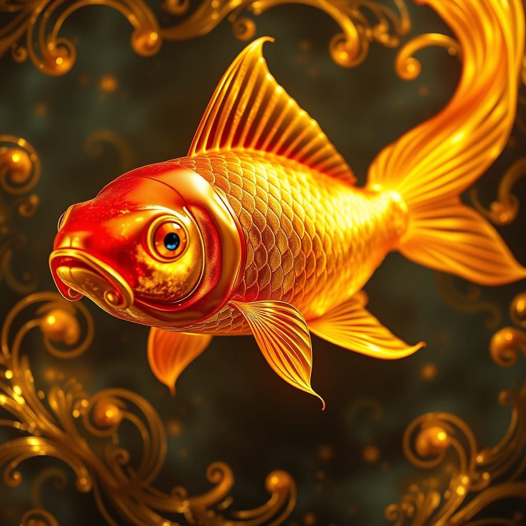 Elegant Liquid Gold Koi Fish in Art Nouveau Style