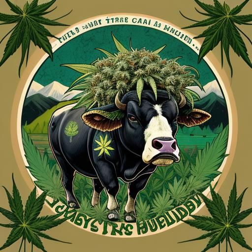 Hippie Bull Trimming Cannabis Buds Art