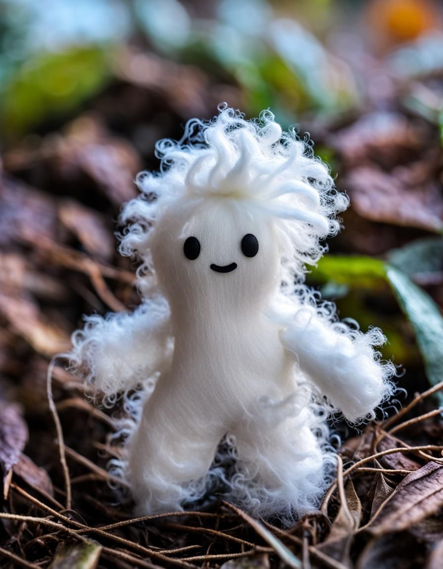 Fluffy Ghost in Overalls with Expressive Eyes