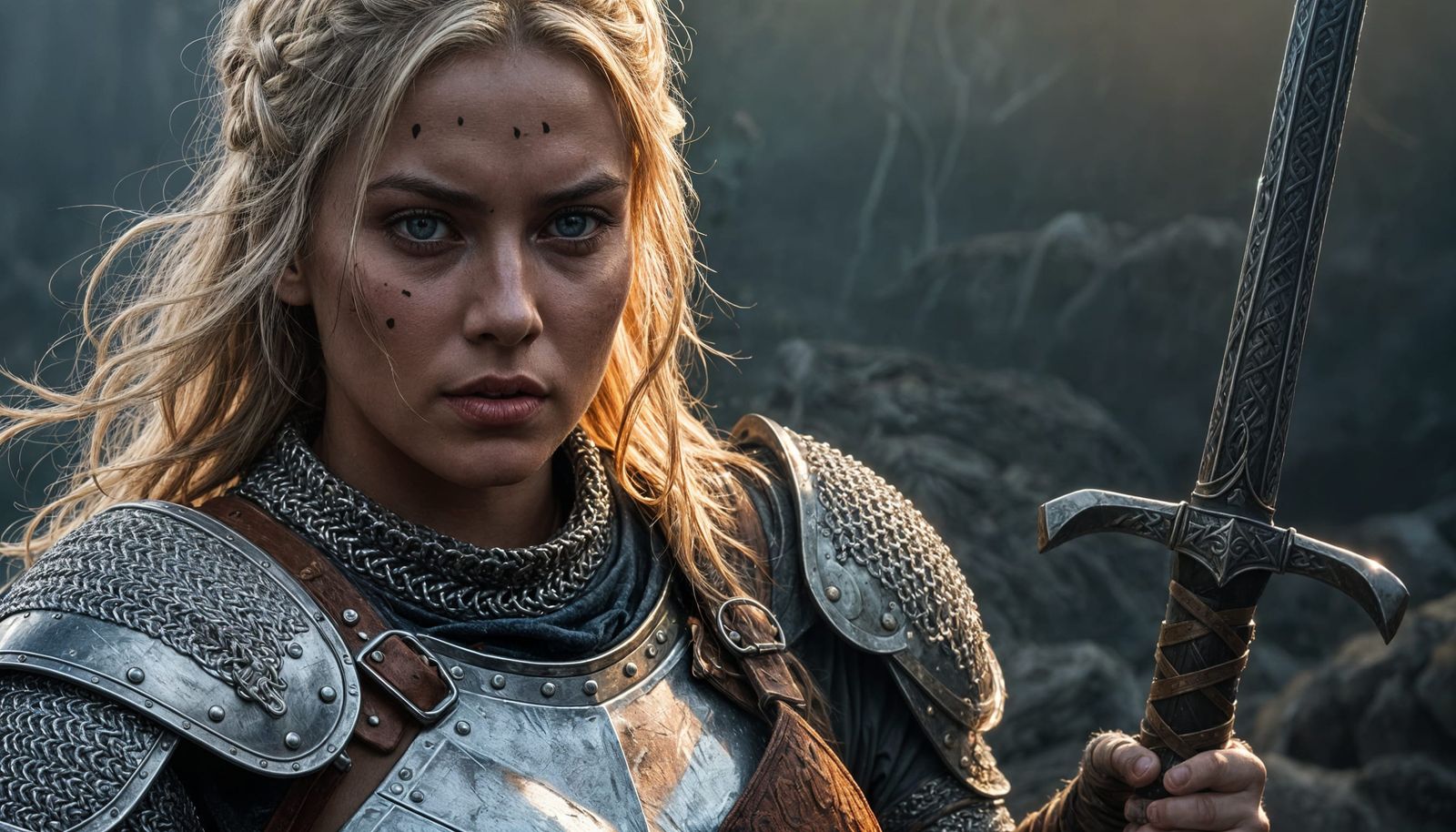 Female Warrior with Axe and Sword