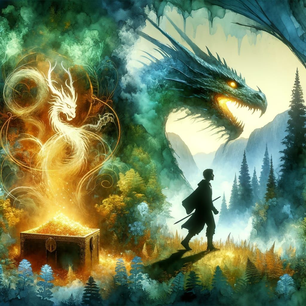 Fantasy Hobbit Hero at Forest Threshold in Double Exposure O...