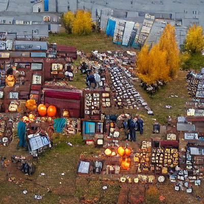 Bustling Autumn Flea Market in Russia