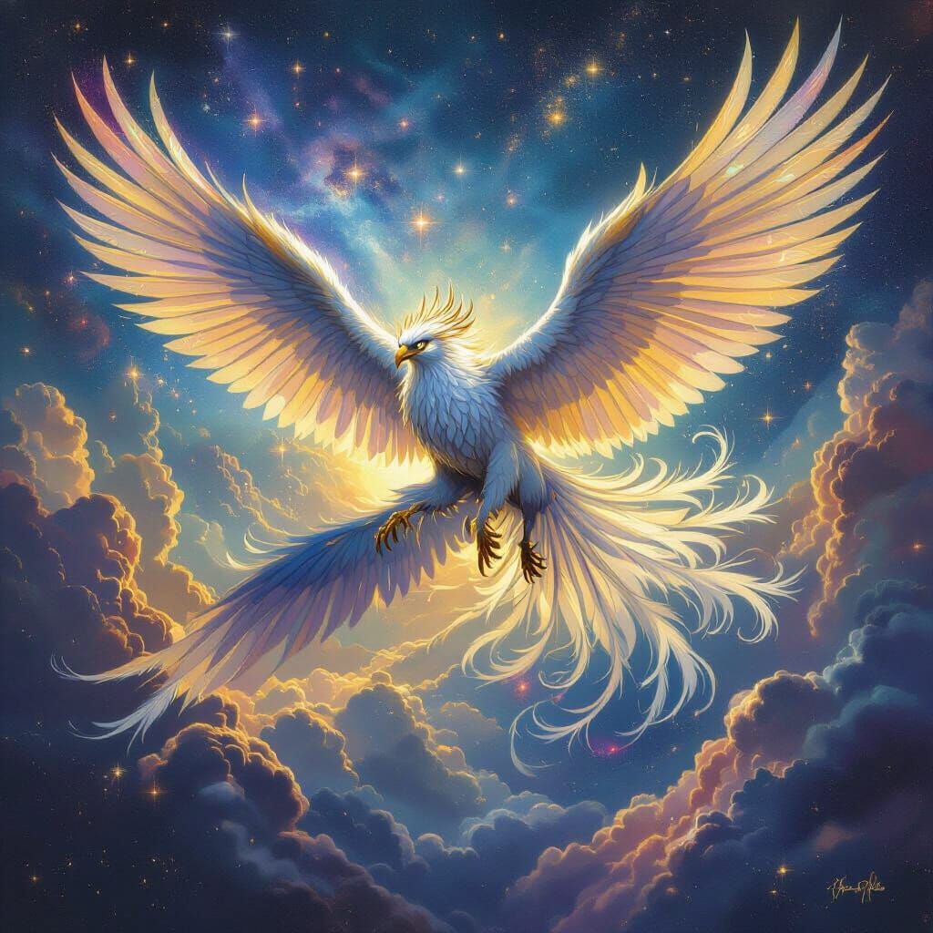 Griffin Soaring Through Cosmic Skies in Surrealism Style