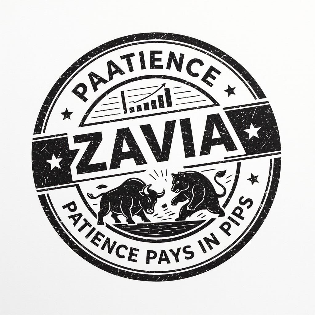 ZAVIA Logo: Bull & Bear Stamp with Trading Icon