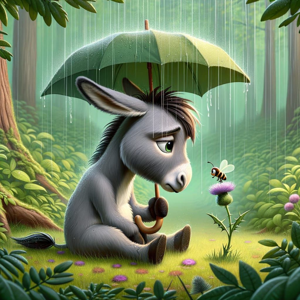 Selfless Grey Donkey in Lush Forest