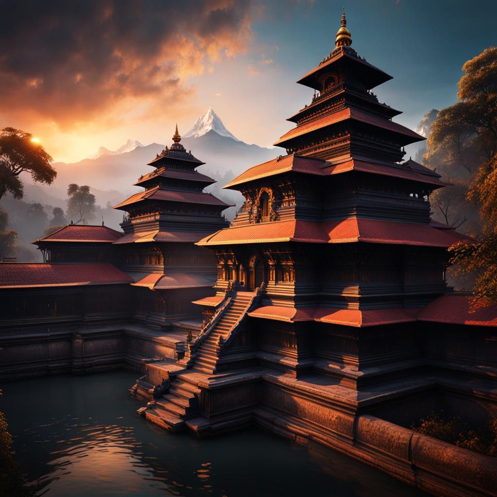 Detailed Matte Painting of Pashupatinath Temple