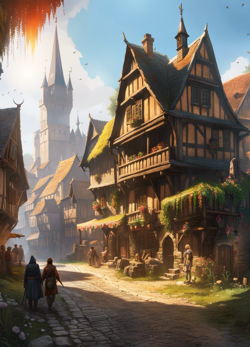 Mystical Medieval Town in a Radiant Landscape