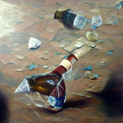 Broken Bottle in Oil Painting Style