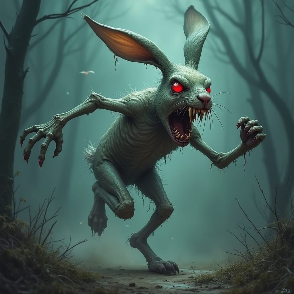 Rabbit Zombie in Dark Gothic Illustration Style
