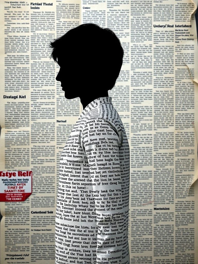 Figure in Profile with Textual Body in Collage Background