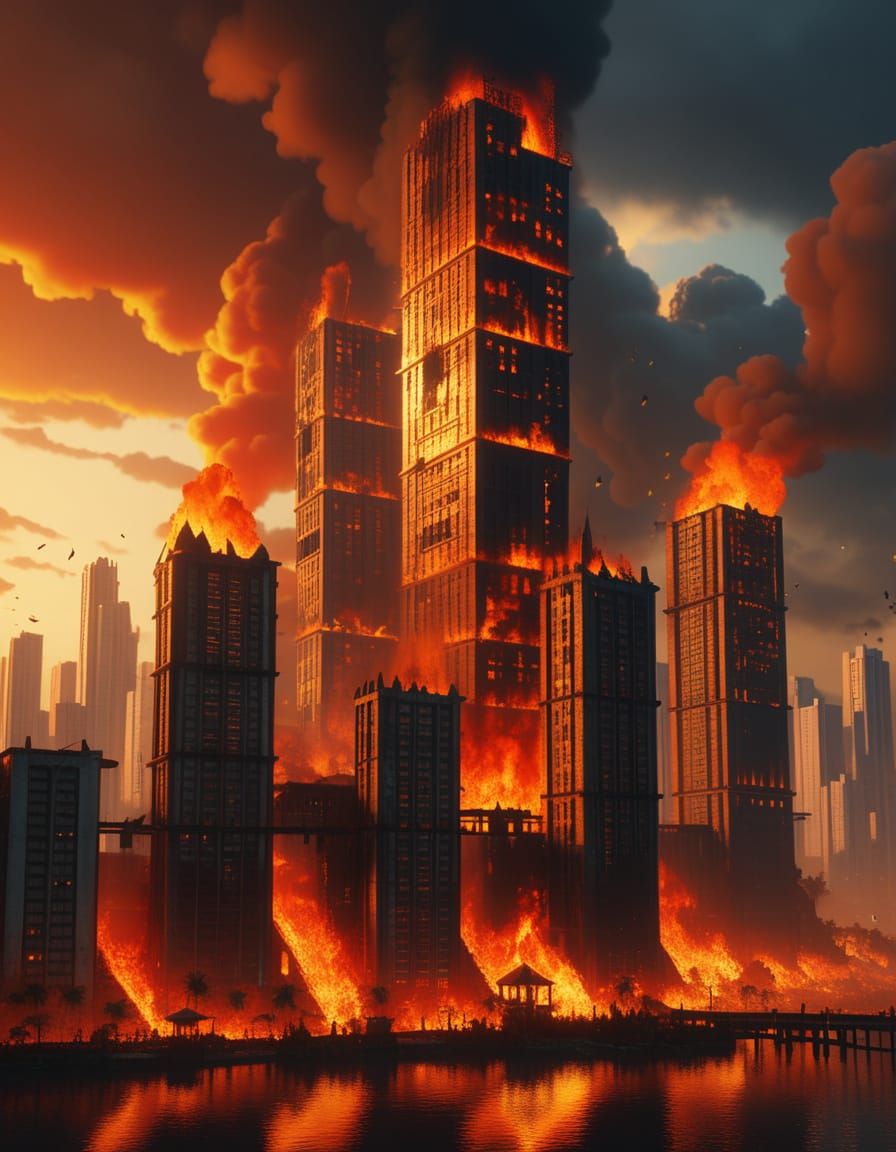 Panama City Engulfed in Flames as Golden Buildings Melt