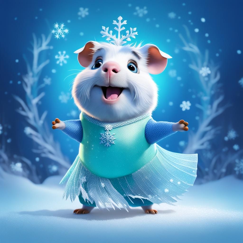 Guinea Pig as Elsa Singing with Olaf: Pixar Style
