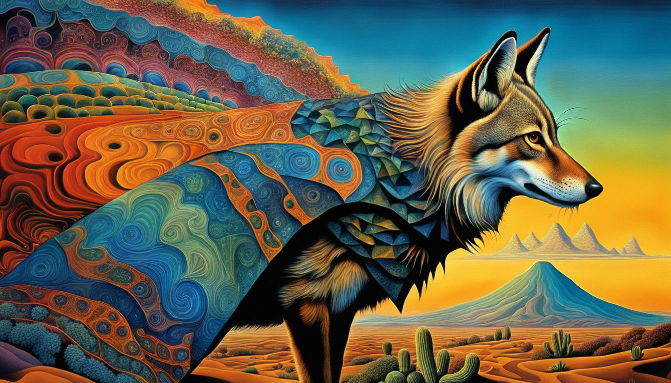 Dreamlike Coyote to Owl Transformation in Vibrant Surreal La...