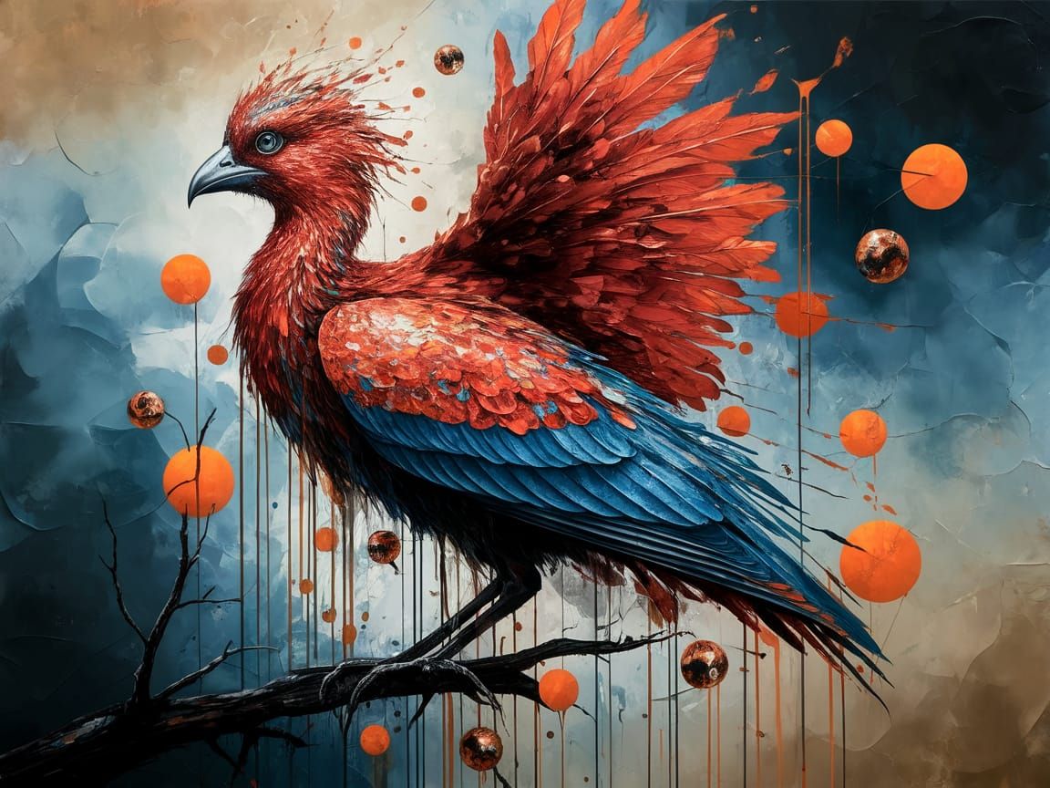 Surreal Avian Masterpiece with Dripping Paint and Geometric ...