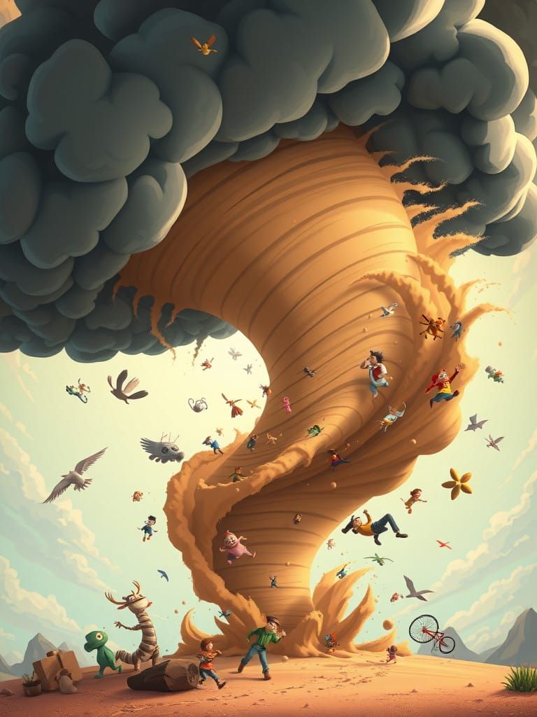 Vibrant Cartoon Tornado Swirls with Dynamic Movement