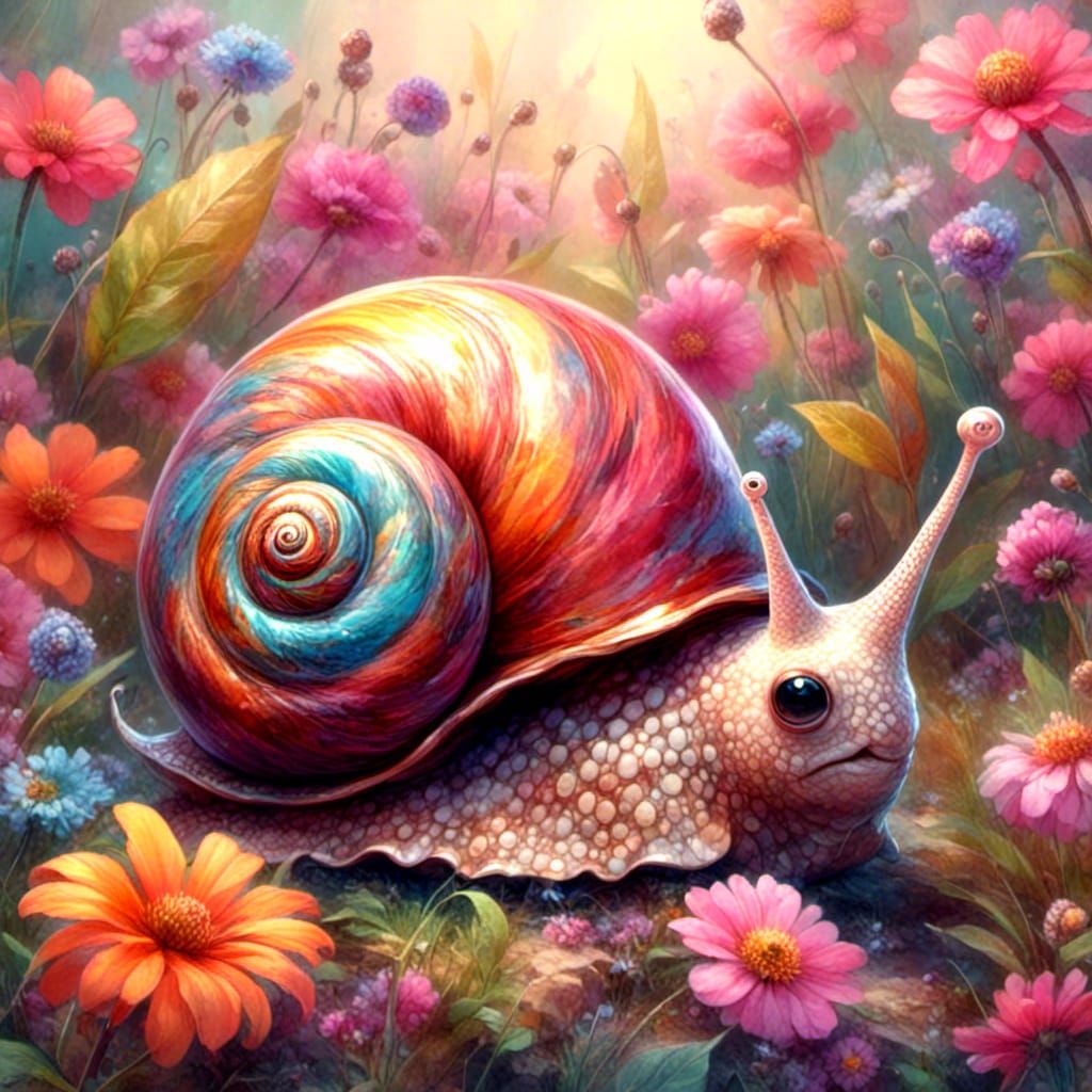 Cute Snail Resting Underneath a Flower