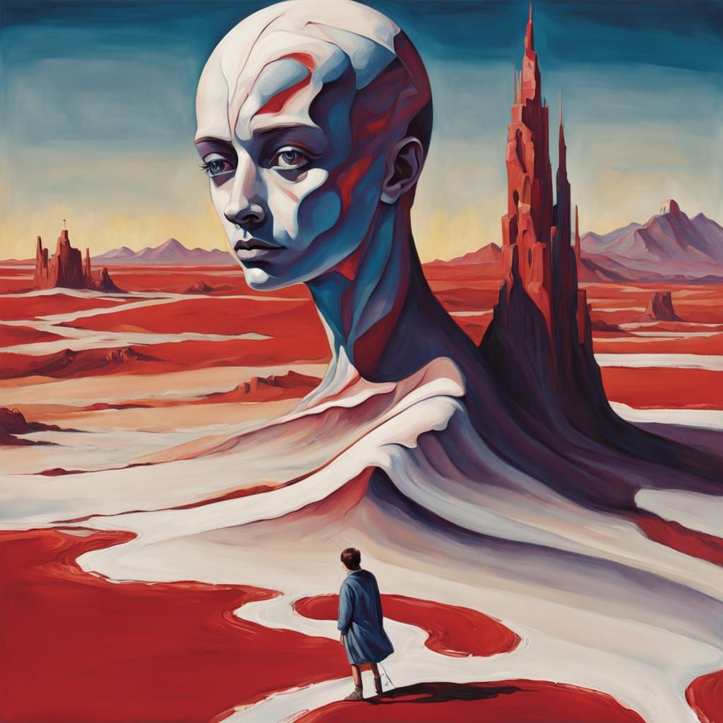 Melting Flag in Surreal Landscape as a Surrealist Painting