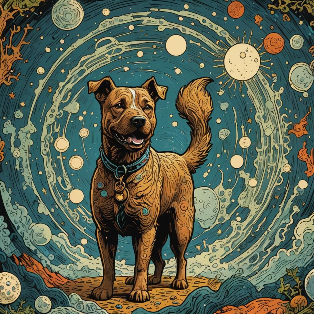 Detailed Woodcut: Tartaria, Moon, and Dog