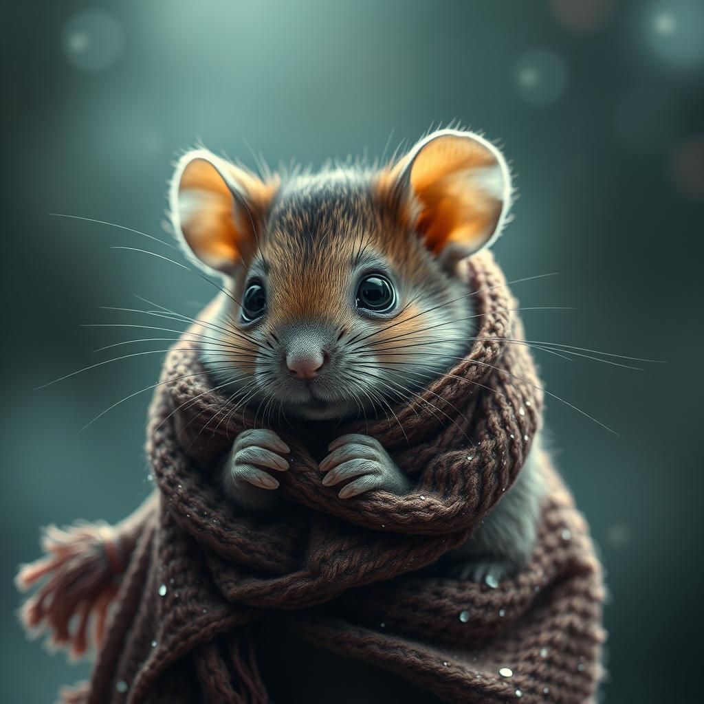 Mouse Snuggled in Scarf: Digital Matte Painting