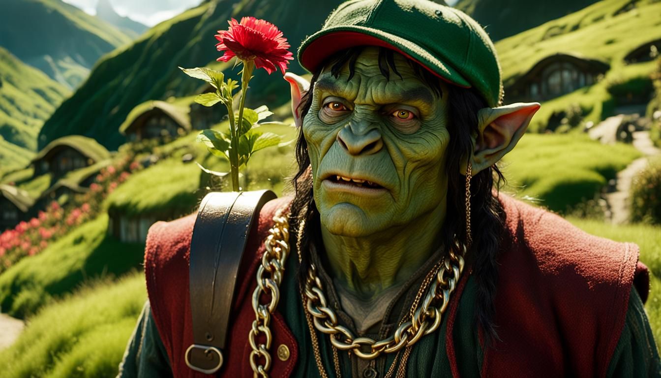 Hip Hop Orc walking through the LOTR Hobbit Shire
