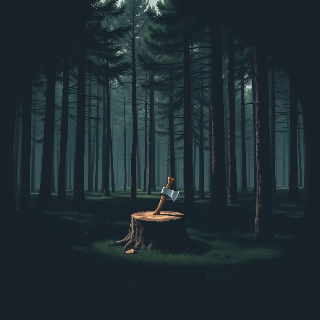 Mysterious Pine Forest Clearing in Moody Lighting